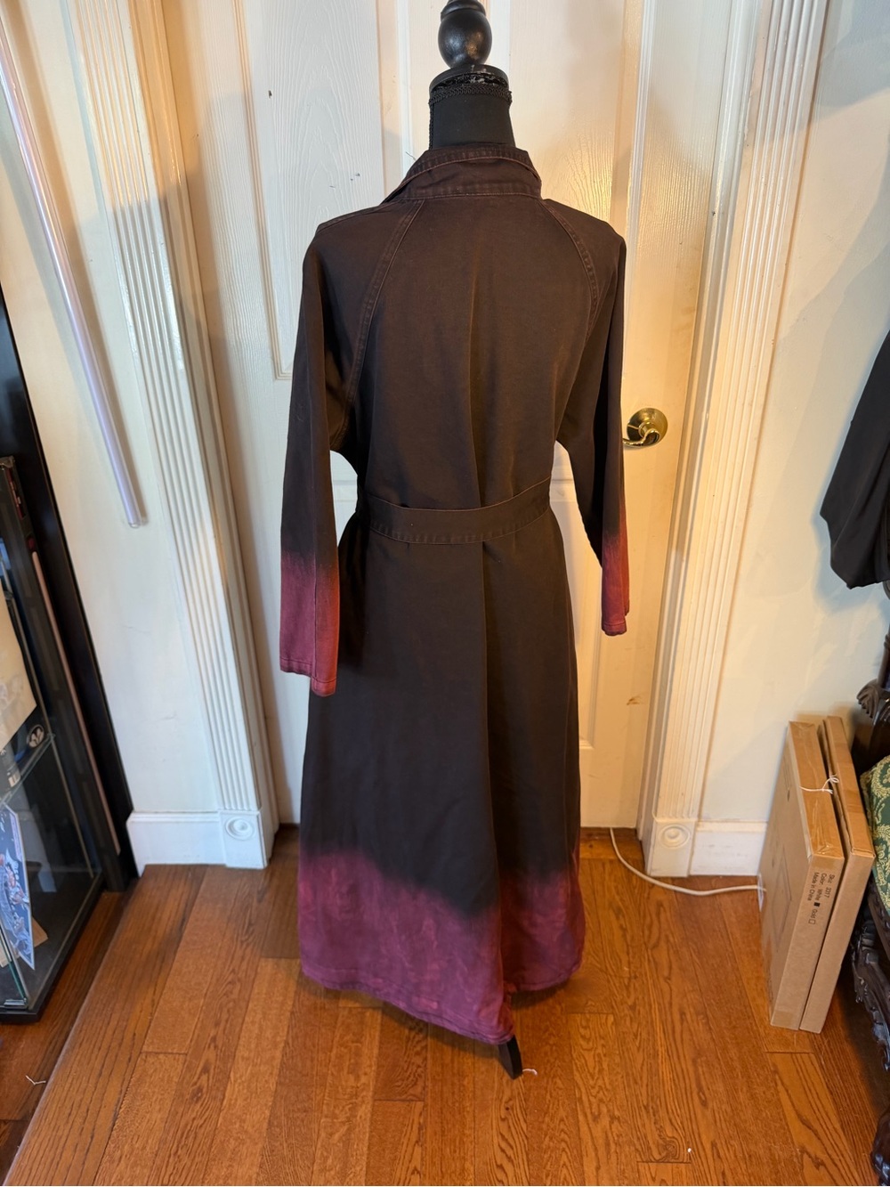 Women's Black to Burgundy Ombre Long trench
